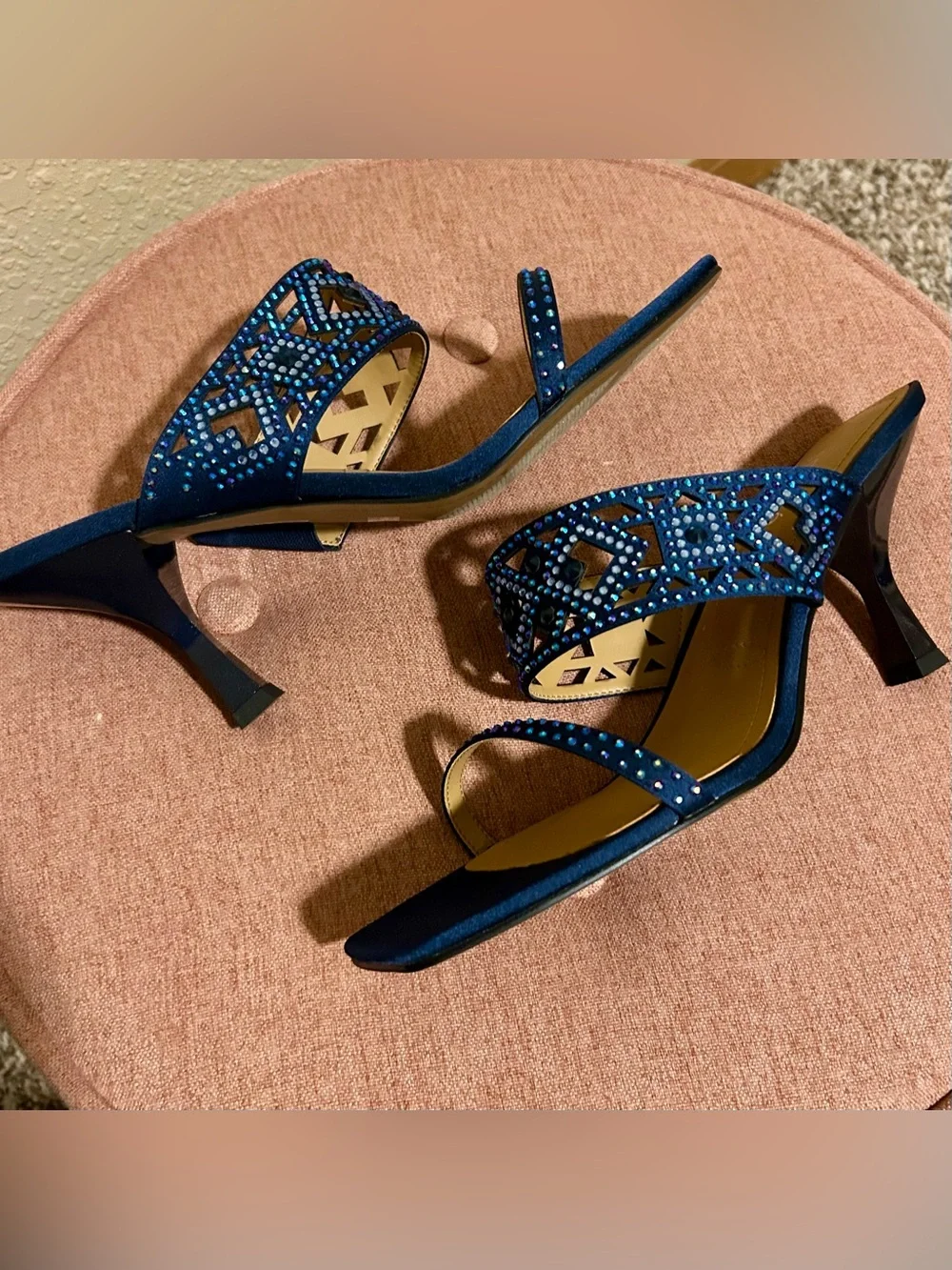 J.Renee Blue Jeweled Open-Toe Heeled Sandals